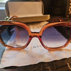 Gucci Women's Sunglasses -  Orange Frame With Blue Gradient Lenses